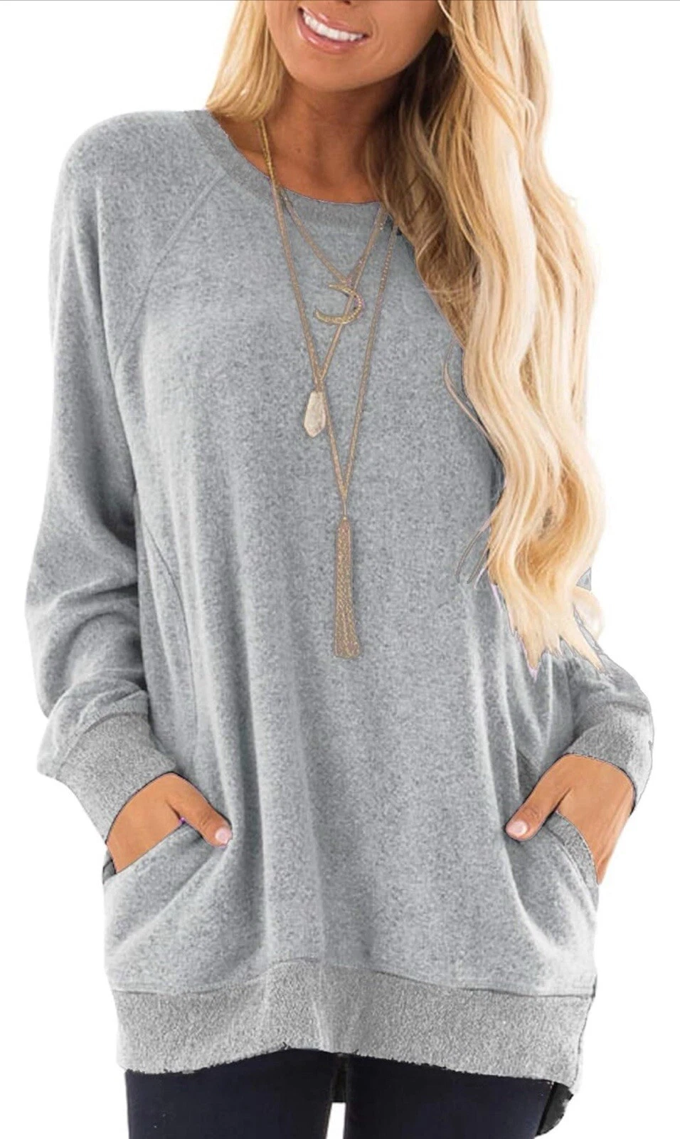 Womens Casual Color Block Long Sleeve Round Neck Size M - Image 2