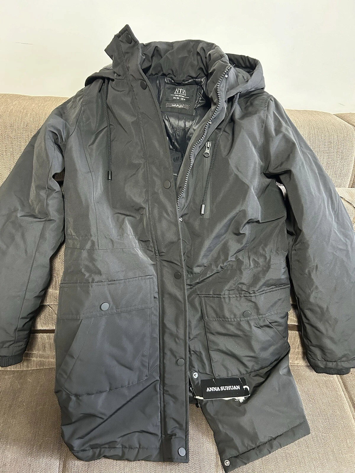 Anna Suhuan Black Slim-Fit Winter Jacket Hooded Women's Size 4 READ