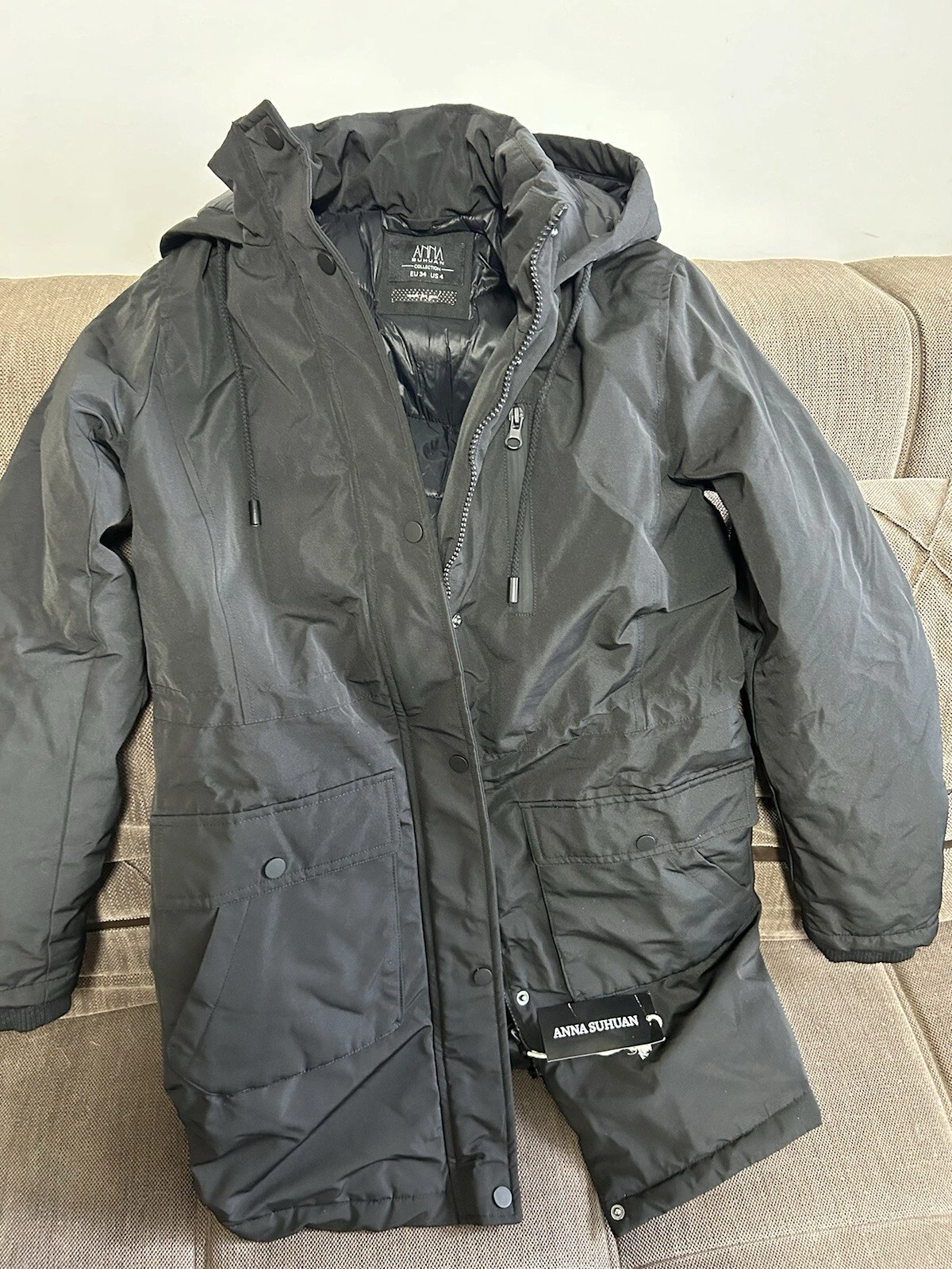 Anna Suhuan Black Slim-Fit Winter Jacket Hooded Women's Size 4 READ - Image 10