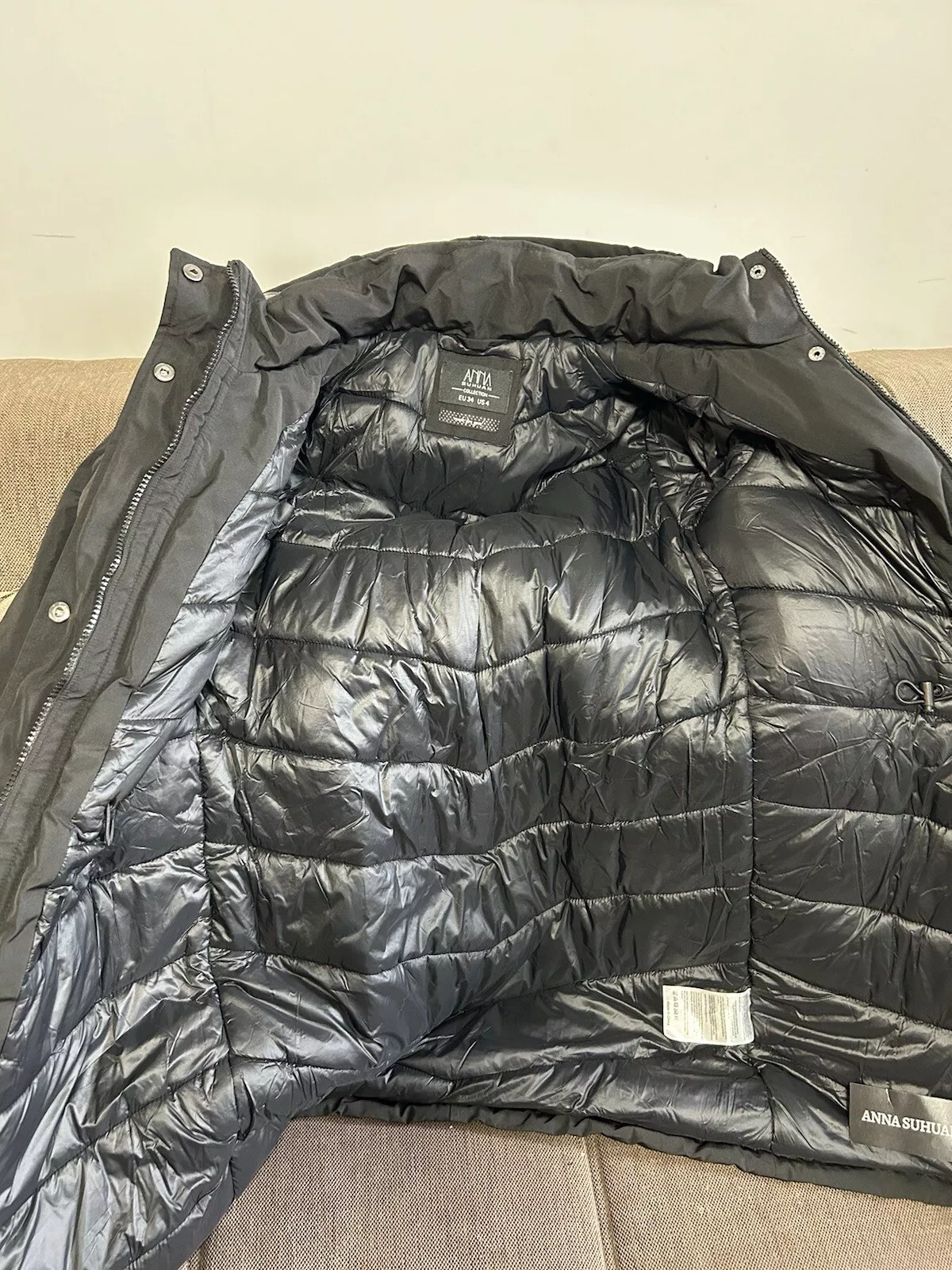 Anna Suhuan Black Slim-Fit Winter Jacket Hooded Women's Size 4 READ - Image 8