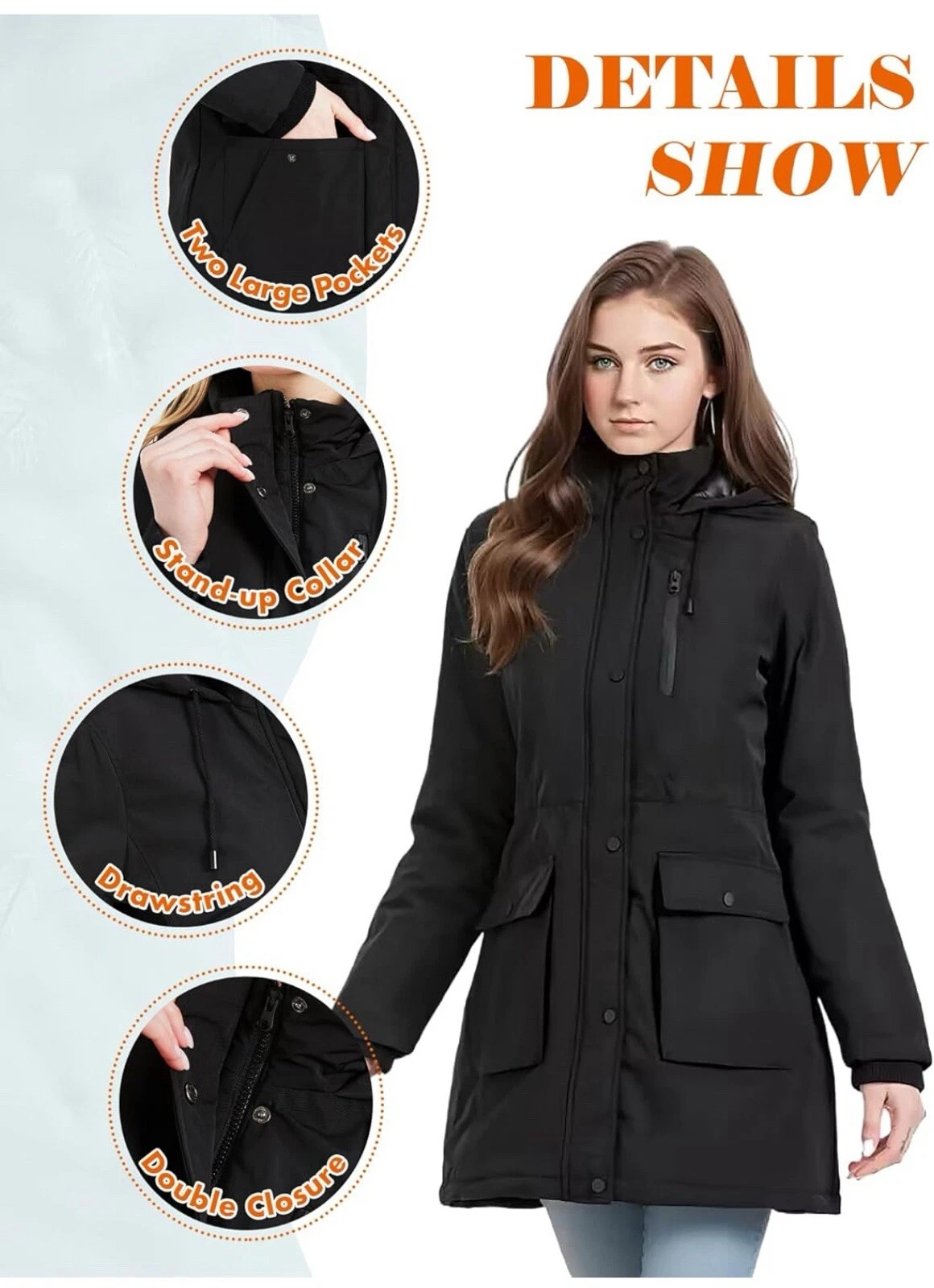 Anna Suhuan Black Slim-Fit Winter Jacket Hooded Women's Size 4 READ - Image 4