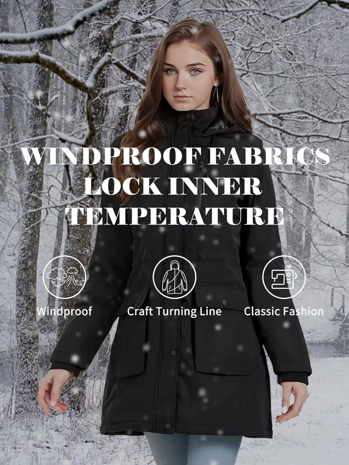 Anna Suhuan Black Slim-Fit Winter Jacket Hooded Women's Size 4 READ - Image 3