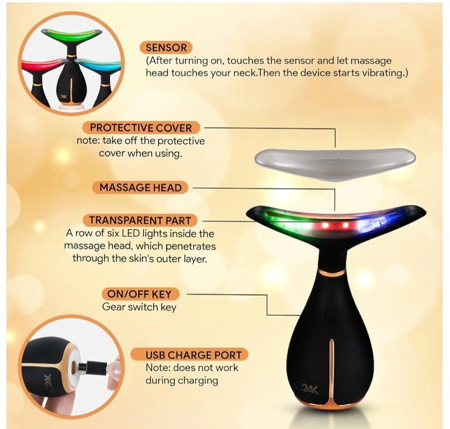 GLO24K Red Light Beauty Device for Face and Neck. Based on Triple Action L E D - Image 2