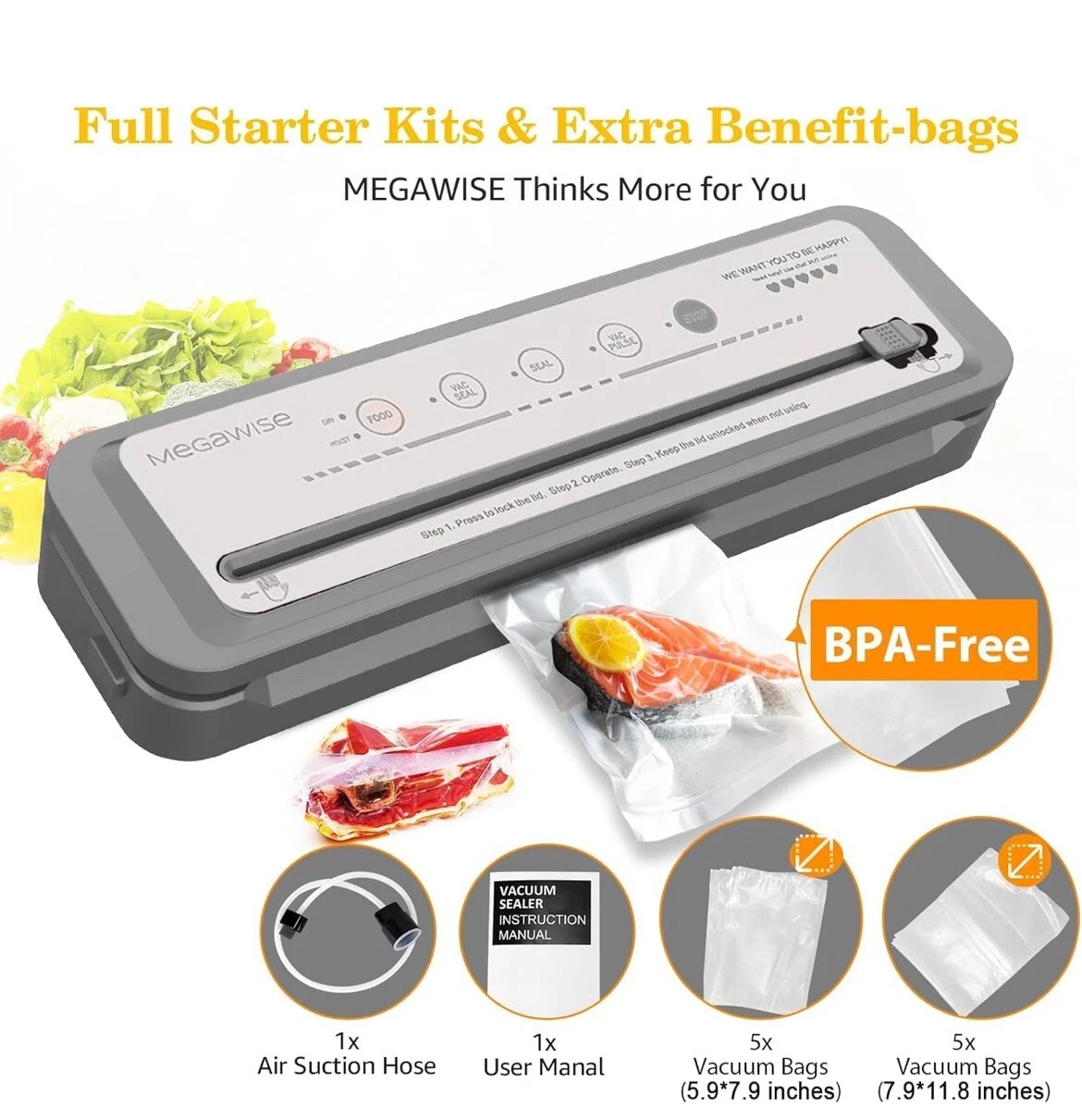 MegaWise Vacuum Sealer Machine | 80kPa Suction Power| Bags and Cutter Included - Image 7