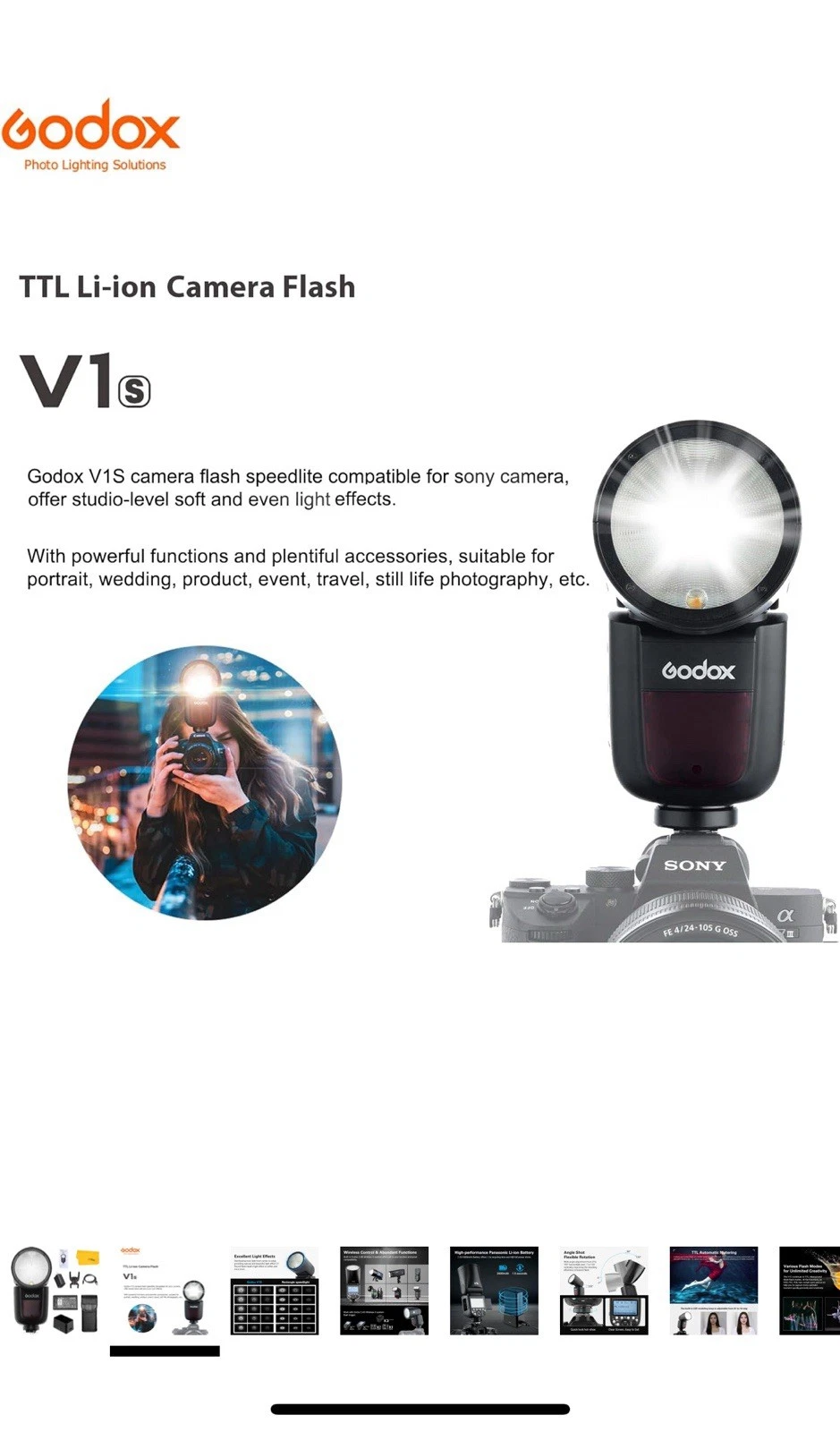US Godox V1S V1-S 2.4G TTL HSS Round Head Camera Speedlite Flash Light For Sony - Image 8