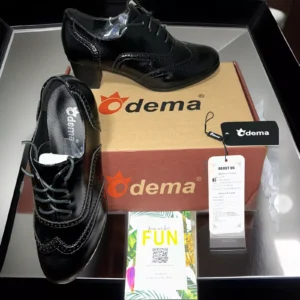 ODEMA Womens Brogue Lace Up Oxford Wing Tip Chunky Heels Patent Leather Shoes