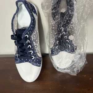 Women's Polka Dot Lace-Up Denim Mesh Sneakers